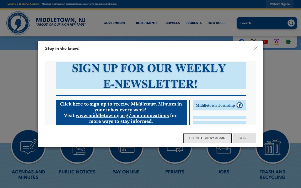 Middletown Township Clerk office for death index and vital records in Monmouth County