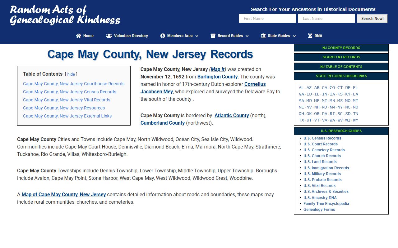 Cape May County death record lookup resource