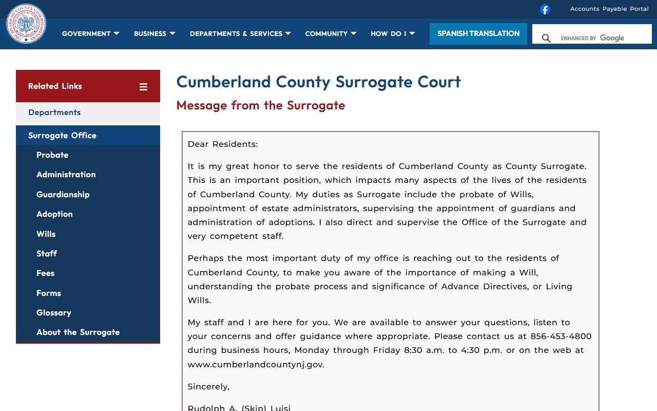 Cumberland County Surrogate death records resource