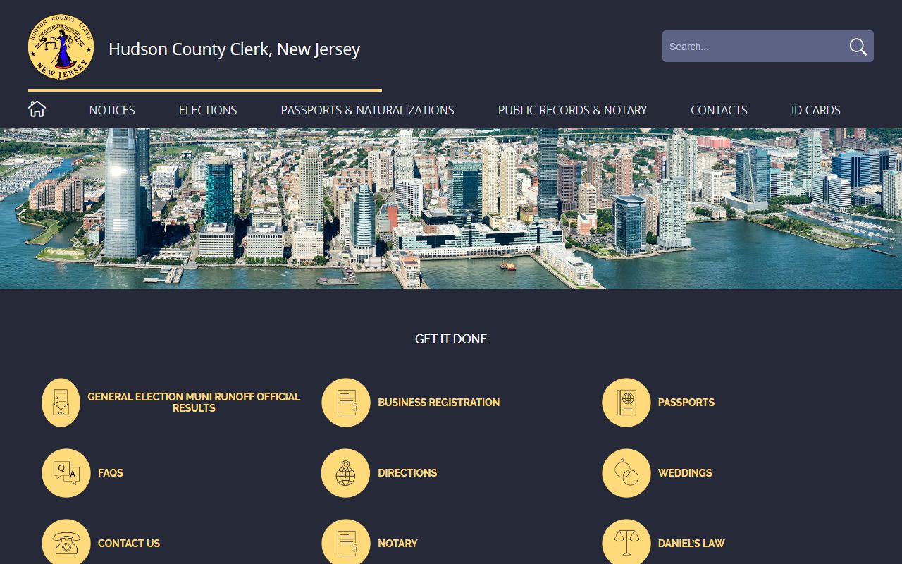 Hudson County Clerk vital records page for searching the Hudson County death index