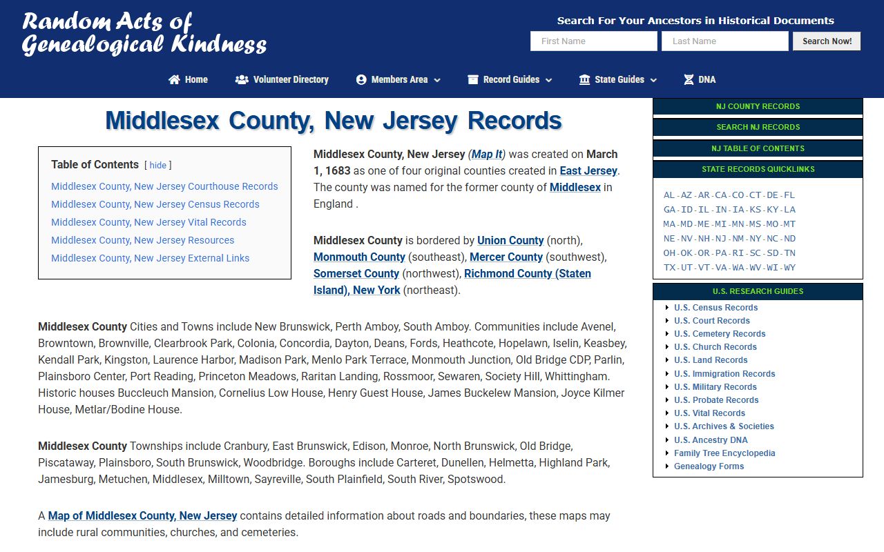 Middlesex County Clerk office in Middlesex County New Jersey for death index research