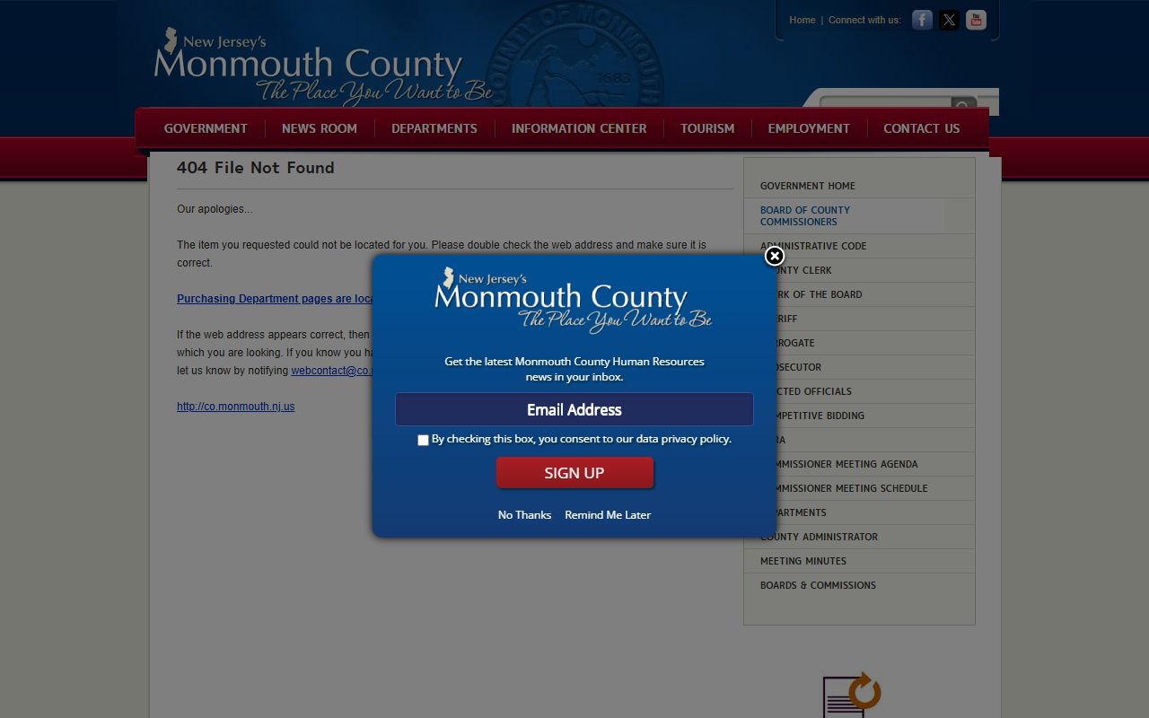Monmouth County Surrogate office website for estate and probate records
