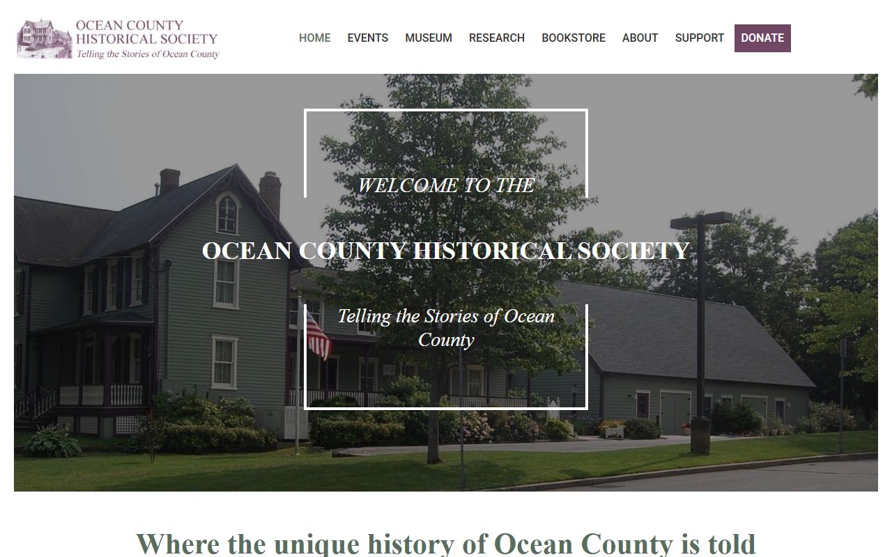 Ocean County Historical Society building and archives for genealogy research