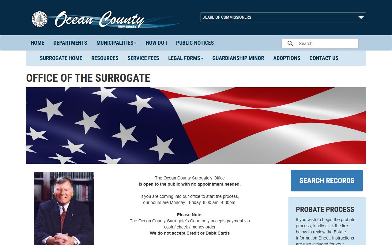Ocean County Surrogate office website for estate and probate records