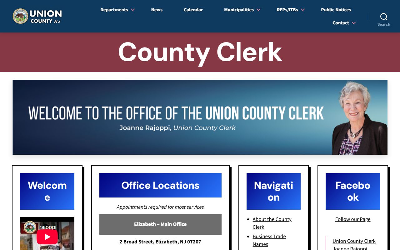Union County Clerk vital records page for death index research
