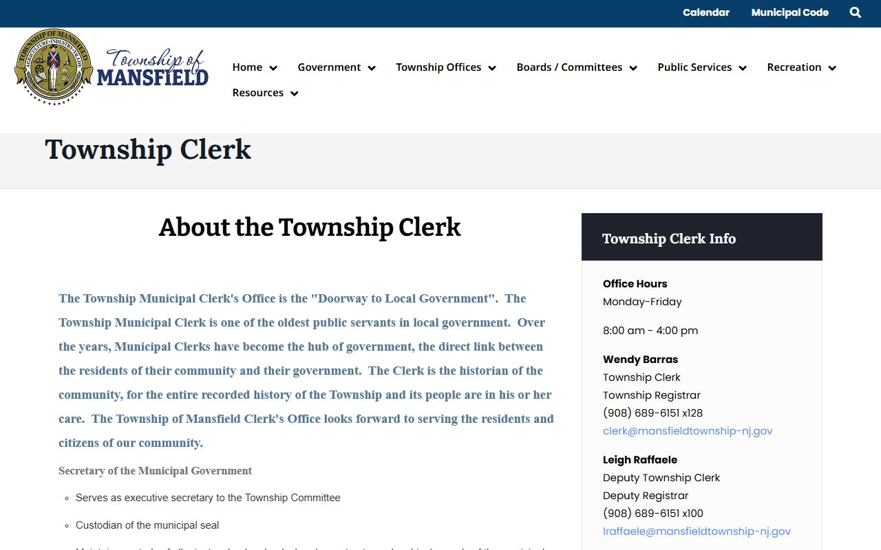 Mansfield Township clerk office for Warren County death records