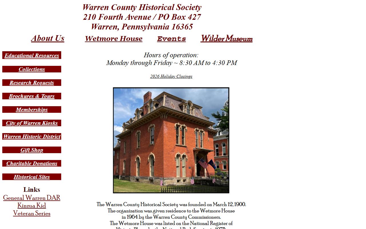Warren County Historical Society Shippen Manor Museum for death index research