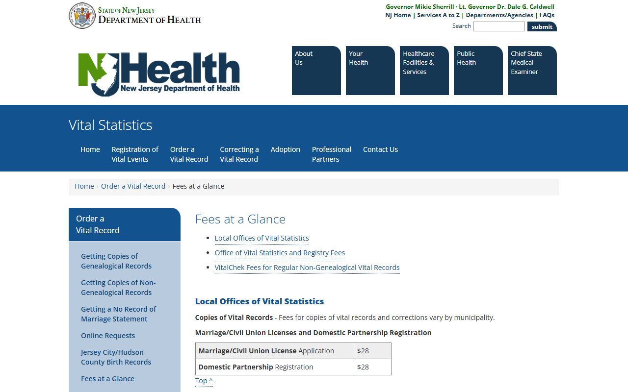 New Jersey Department of Health death index resource page
